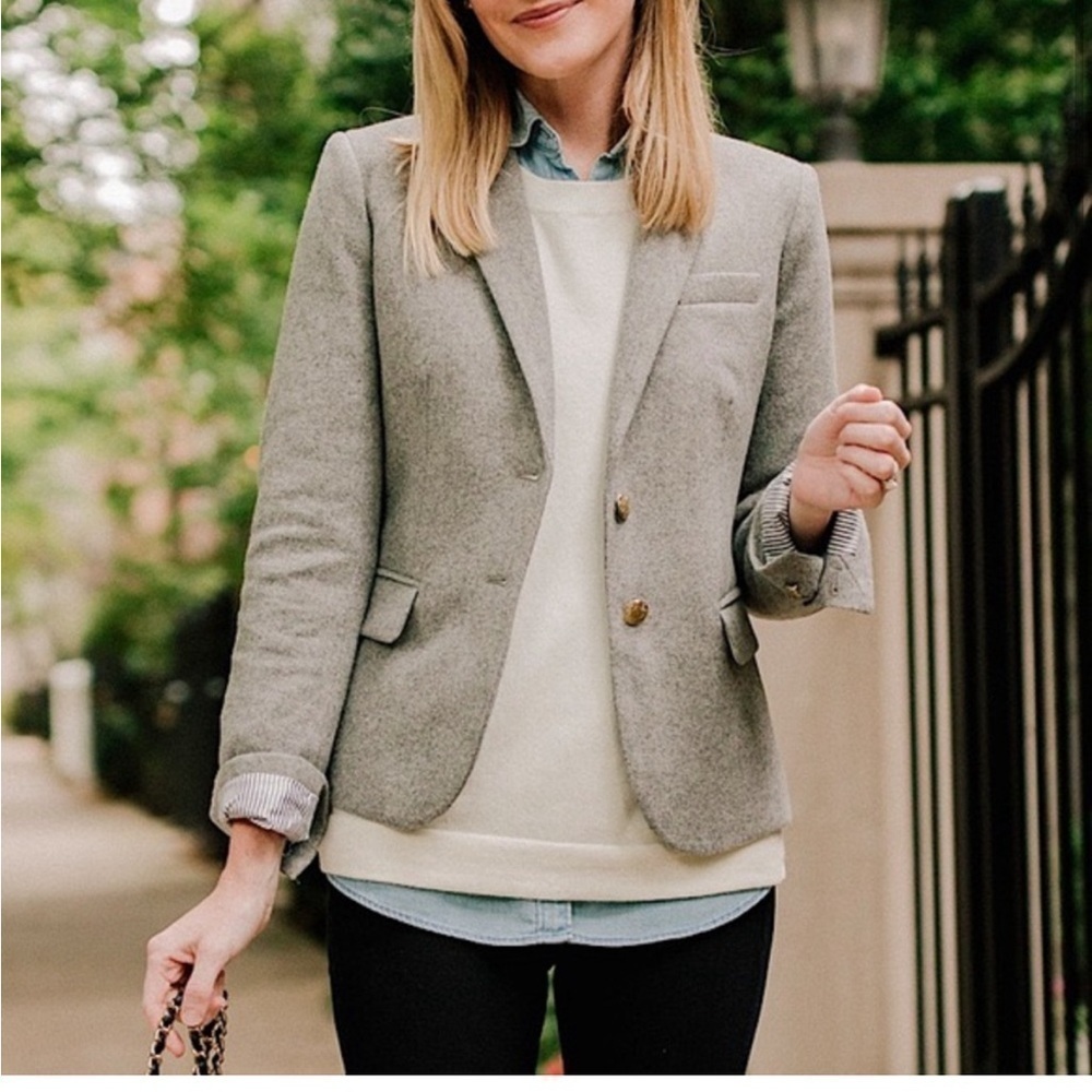 J Crew Mercantile Gray Wool Blend Blazer Jacket Gold Crest Buttons